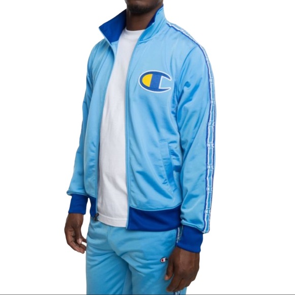 Champion Big C Life Embroidered Long Sleeve Zip Up Varsity Track Jacket Blue - Picture 2 of 16